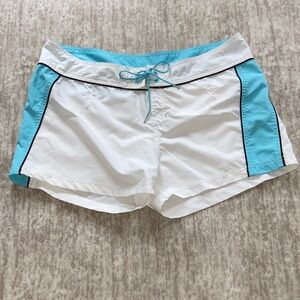 The North Face Women's Aqua and White Athletic Board Shorts